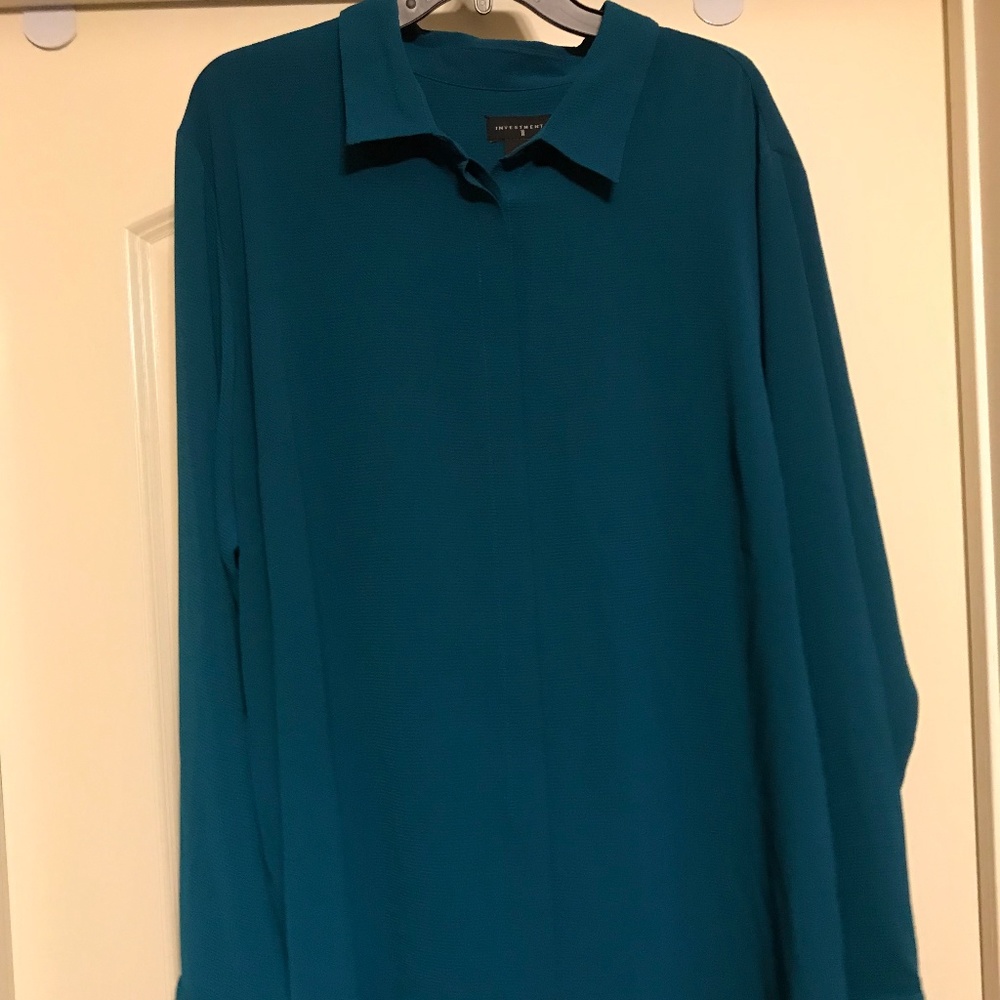 NWT Investments LS Button Down Blouse Deep Teal 3X